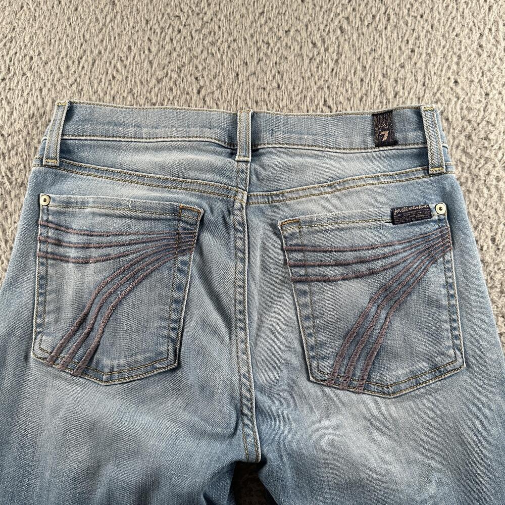 7 For All Mankind Tailorless Dojo Jeans Womens 26 Blue Low Rise Flare Fringe